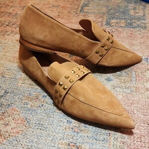 Paolo Tan Suede Pointed Loafer with Gold Studs